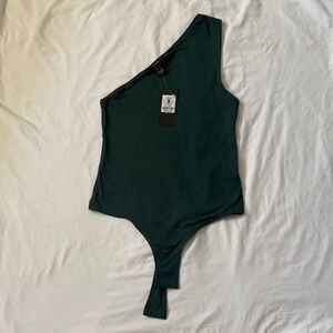 Wet Seal One-Shoulder Dark Green Bodysuit